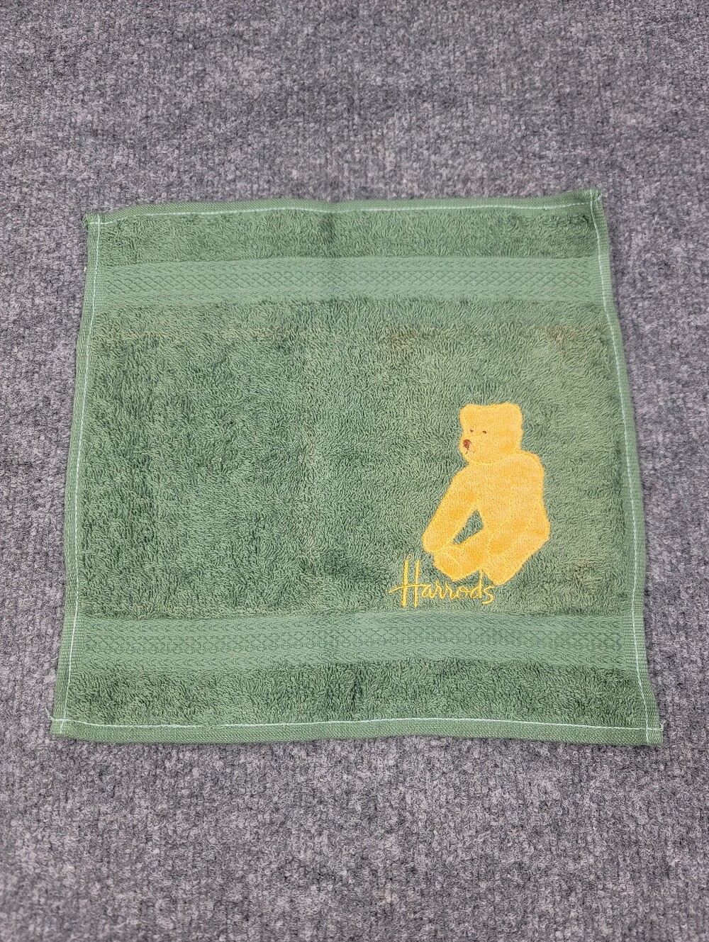 Vintage Harrods Teddy Bear Face Cloth- Green